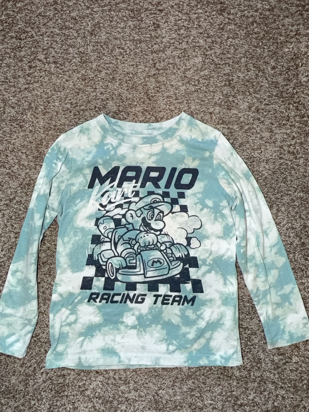 Nintendo Mario Racing Team Kids' Long Sleeve Tie-Dye Tee - Teal & White